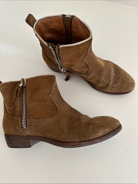 Anouk Suede Western Ankle Boots in Brown